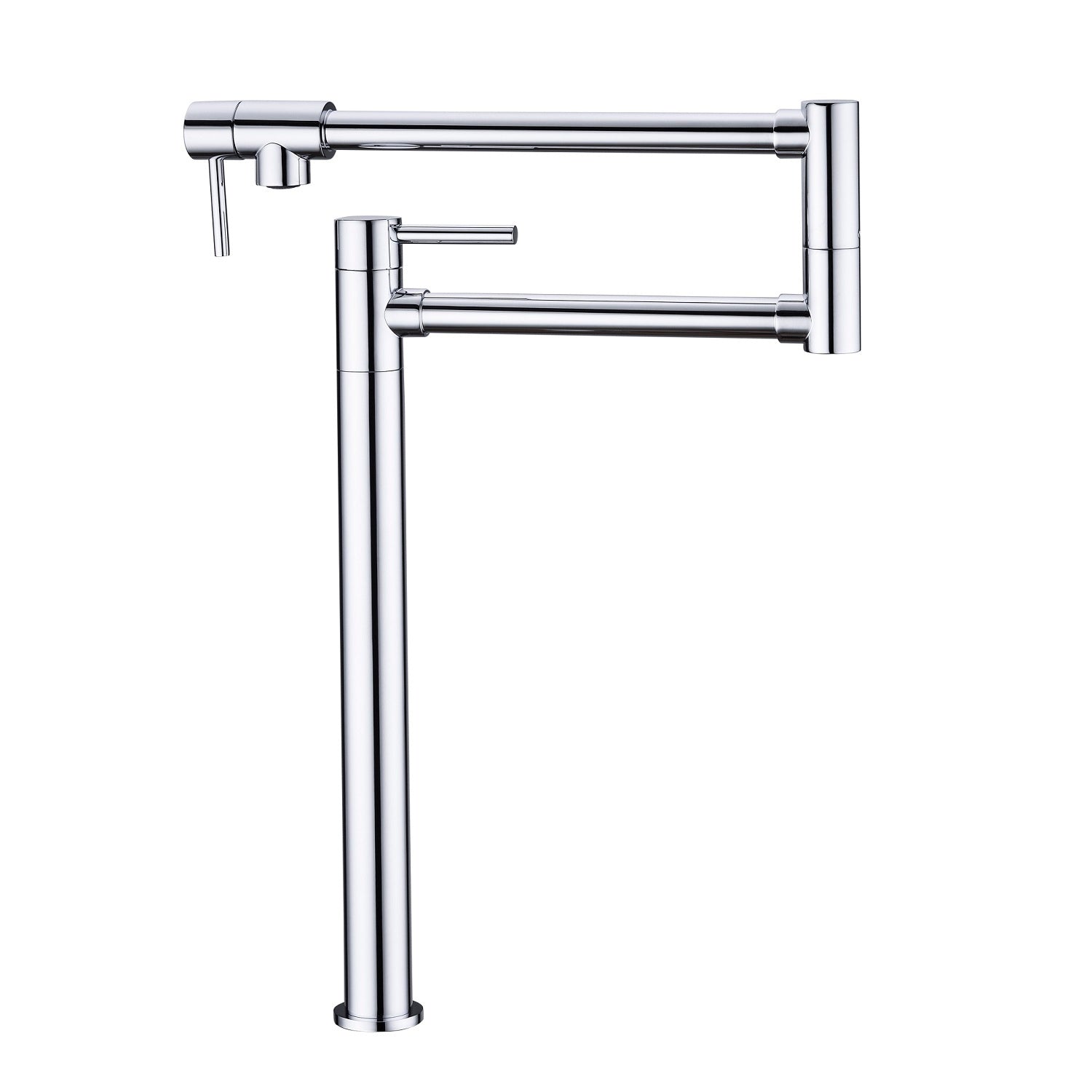 Shopi Vella modern folding sink faucet in polished chrome with dual foldable arms and single lever handle