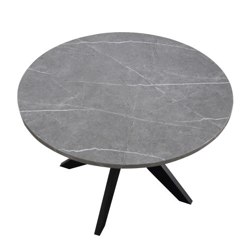 Shopi Vella modern gray dining set round table with marble texture top and black angled legs
