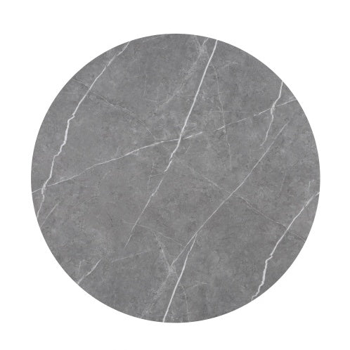 Round gray marble table top from Shopi Vella modern gray dining set with white veining detail