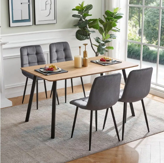 Shopi Vella modern kitchen chairs set of 4 with gray cushioned seats around wooden dining table