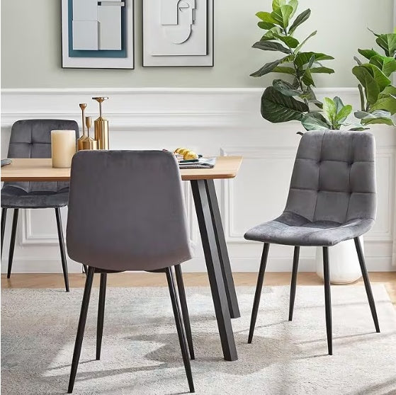 Shopi Vella modern kitchen chairs set of 4 in gray with cushioned seats and black metal legs