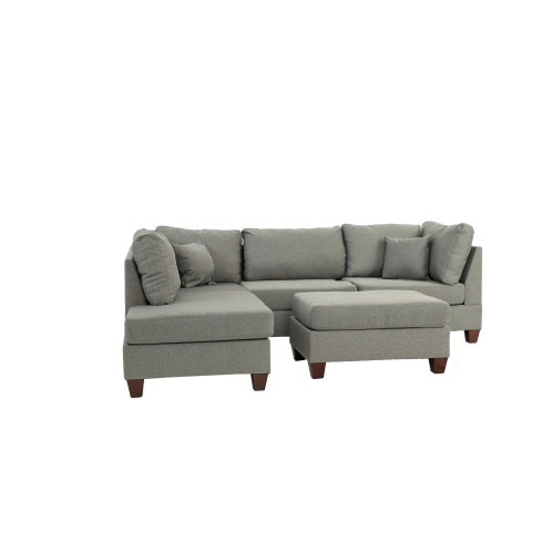 Shopi Vella modern sectional couch for living room in gray fabric with chaise and ottoman