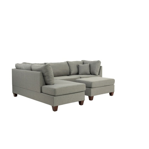 Shopi Vella modern sectional couch for living room with gray fabric upholstery and wooden legs