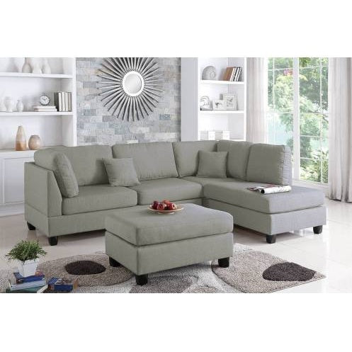 Shopi Vella modern sectional couch for living room in light gray with matching ottoman and plush cushions