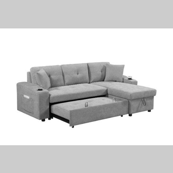 Shopi Vella modern sectional couch for small spaces in gray with storage and cup holders