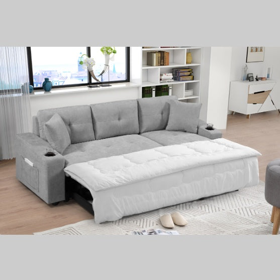 Shopi Vella modern sectional couch for small spaces in gray with pull-out bed and plush cushions
