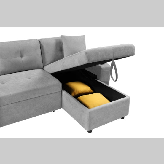 Shopi Vella modern sectional couch for small spaces in gray with hidden storage compartment and cushions