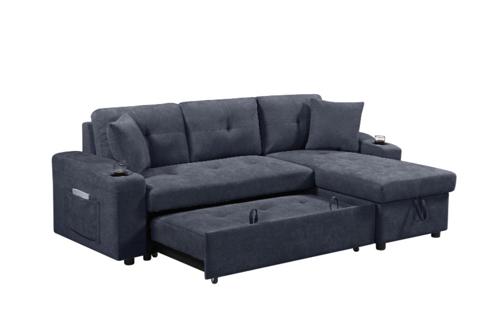 Shopi Vella modern sectional sofa with hidden compartments in dark gray fabric with chaise lounge