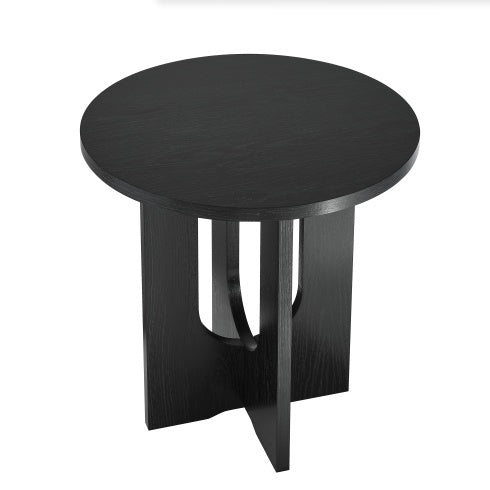 Shopi Vella modern solid wood coffee table with round top and unique base design in black finish
