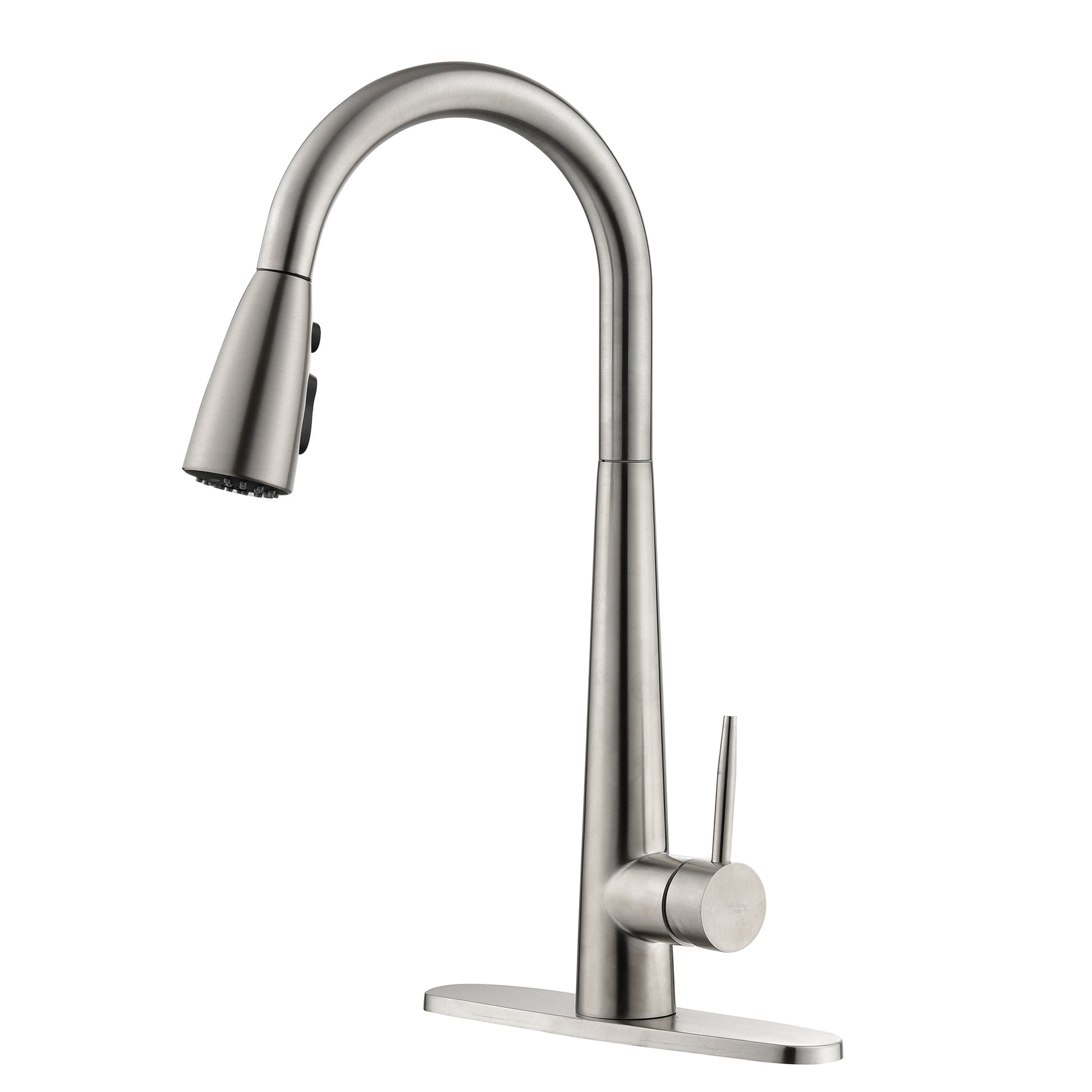 Shopi Vella modern stainless steel kitchen faucet with pull-down spray head and single handle design