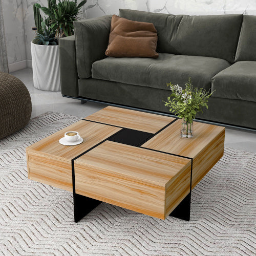 Shopi Vella unique design coffee table with wood and black metal accents in modern living room