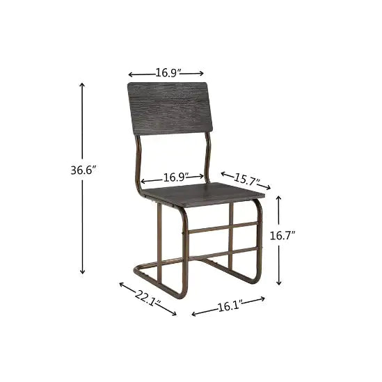 Modern wooden dining table set chair with metal frame showing detailed dimensions