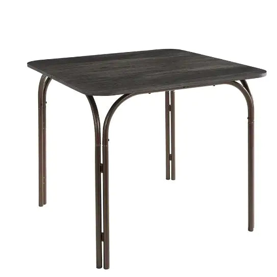 Compact modern wooden dining table set with dark wood top and metal legs perfect for small spaces