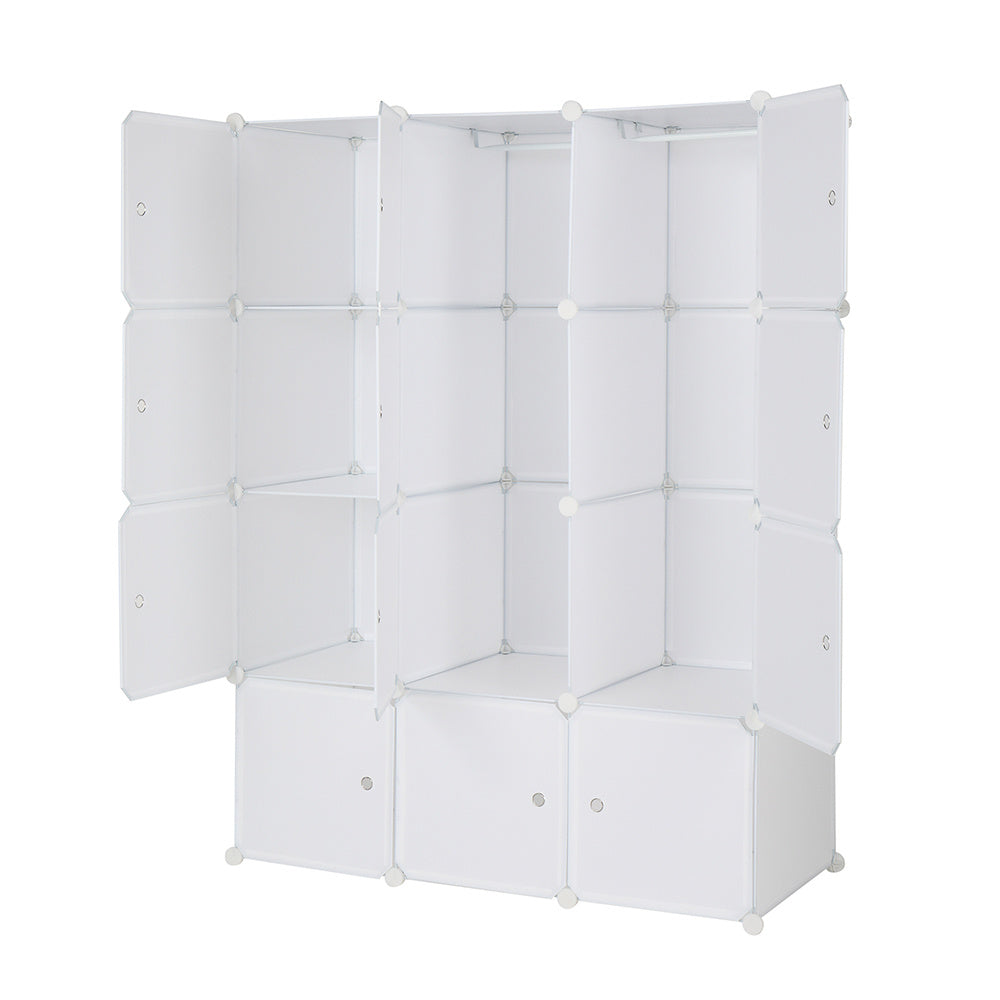 Shopi Vella modular plastic wardrobe organizer with multiple compartments and white doors for versatile clothing storage