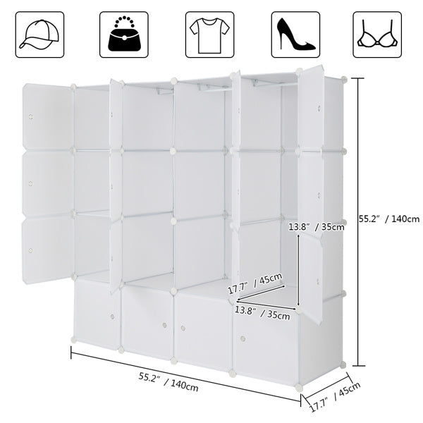 Shopi Vella white portable wardrobe with shelves measuring 55.2 by 55.2 by 17.7 inches for clothing storage