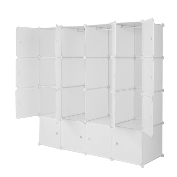 Shopi Vella portable wardrobe with shelves in white featuring multiple compartments and doors for clothing storage