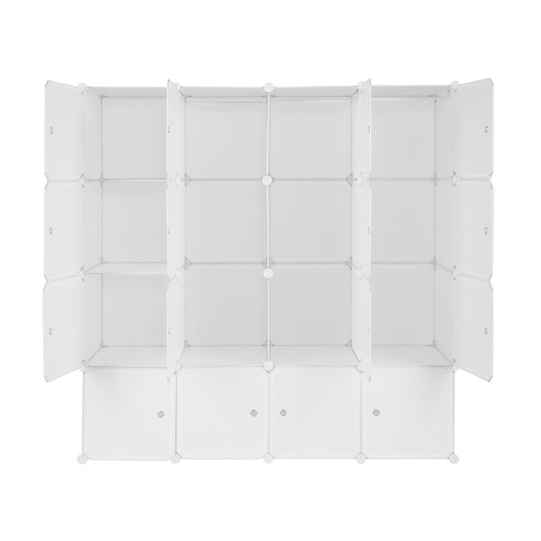 Shopi Vella portable wardrobe with shelves in white featuring multiple compartments and doors