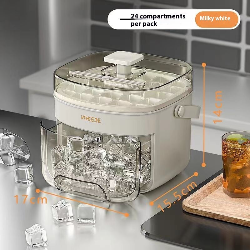 Shopi Vella food grade plastic ice tray with 24 compartments and milky white lid for kitchen storage