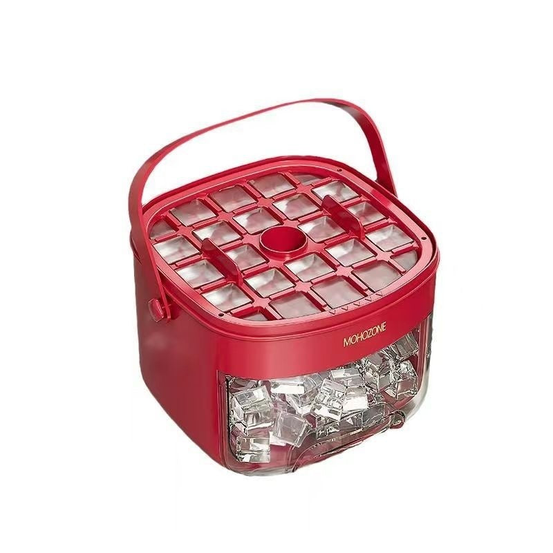 Shopi Vella red food grade plastic ice tray with handle and clear compartment for ice storage