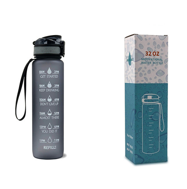 Shopi Vella motivational water bottle with time marker in gray 32 oz for tracking daily hydration