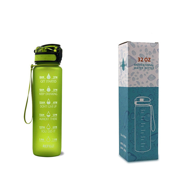 Shopi Vella motivational water bottle with time marker in green 32 oz for daily hydration tracking