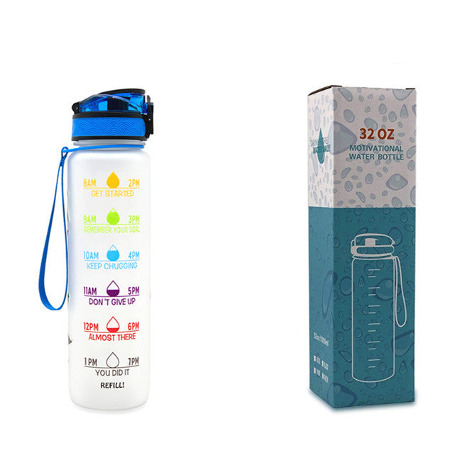 Shopi Vella motivational water bottle with time marker and color-coded hydration reminders 32 oz