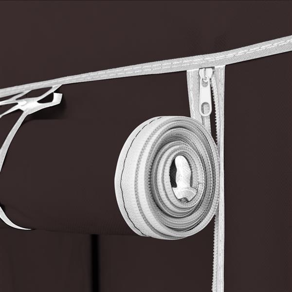 Close-up of zipper and rolled fabric detail on multi compartment fabric wardrobe storage unit