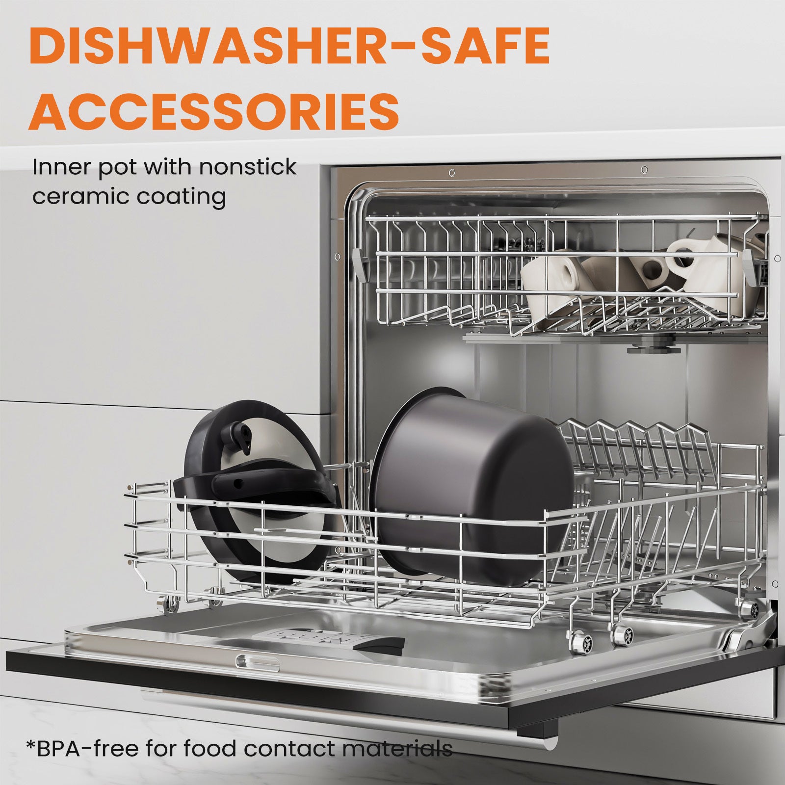 Dishwasher-safe accessories for multi function electric pressure cooker including inner pot with nonstick ceramic coating