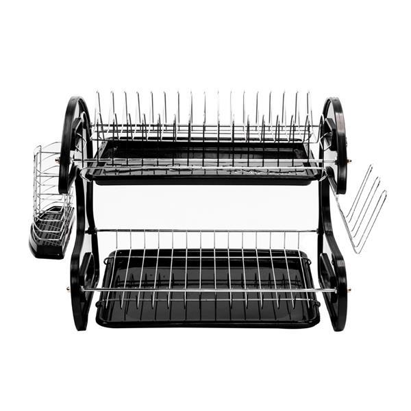 Shopi Vella multi functional bowl rack for kitchen with black two-tier metal design and utensil holders