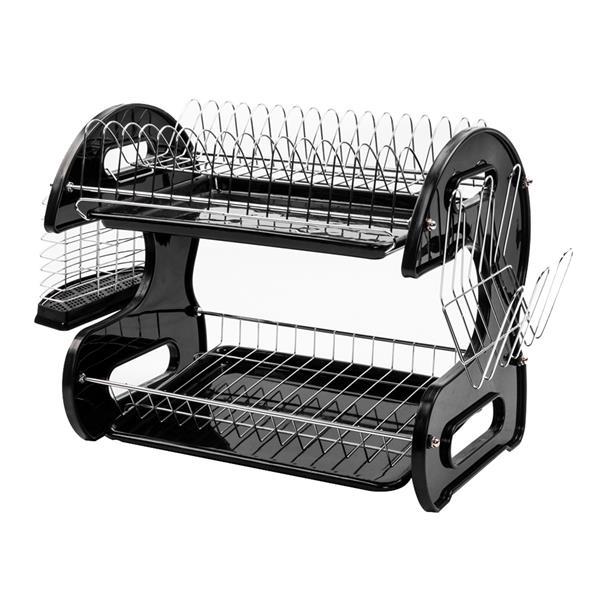 Shopi Vella black multi functional bowl rack for kitchen with two tiers and side holders for drying dishes