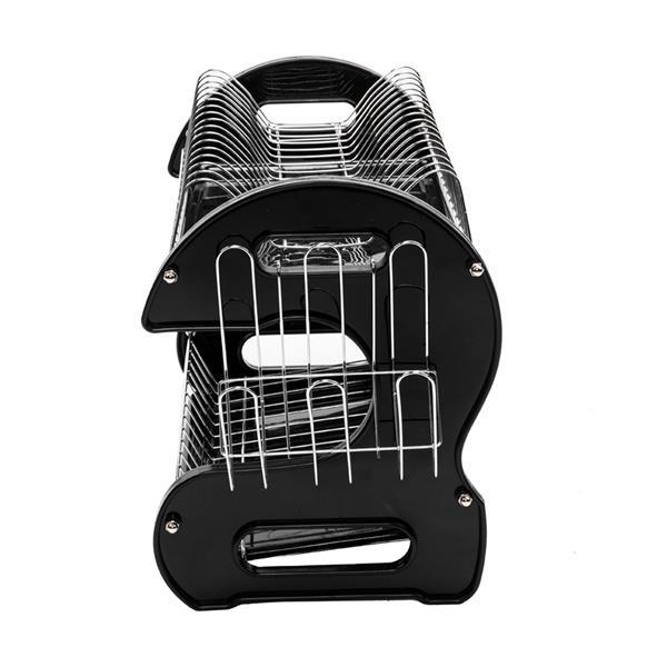 Shopi Vella multi functional bowl rack for kitchen with black side panels and silver metal wire frame