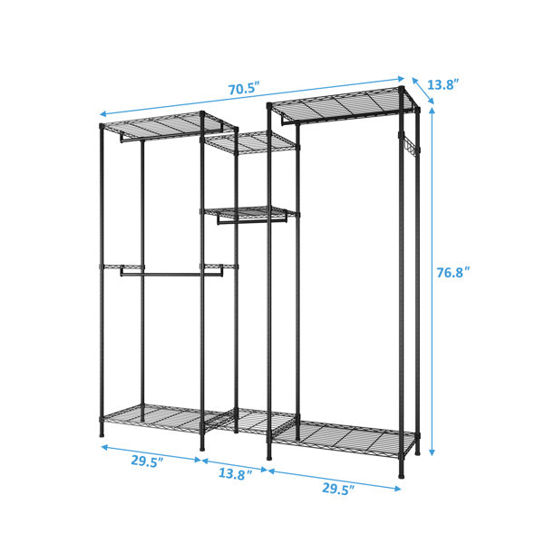 Shopi Vella multi-layer closet storage solution with metal frame and multiple shelves for clothing organization