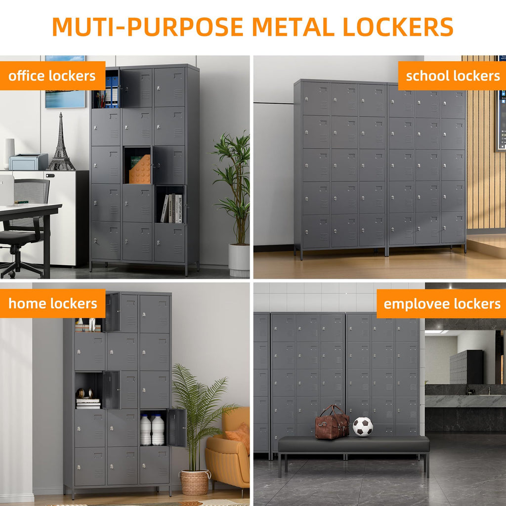 Shopi Vella multi-purpose metal employee lockers for office in grey with multiple compartments for secure storage