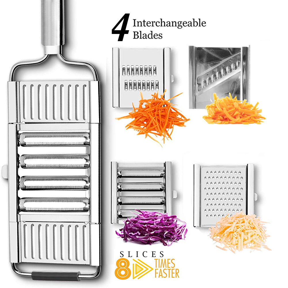 Shopi Vella multi-purpose grater and peeler with four interchangeable blades for slicing and shredding vegetables