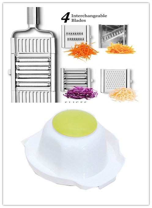 Shopi Vella multi-purpose grater and peeler with 4 interchangeable blades and hand guard for safe slicing