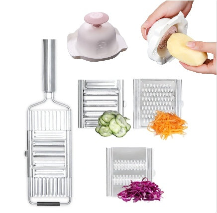 Shopi Vella multi-purpose grater and peeler with multiple blades for slicing, grating, and peeling vegetables