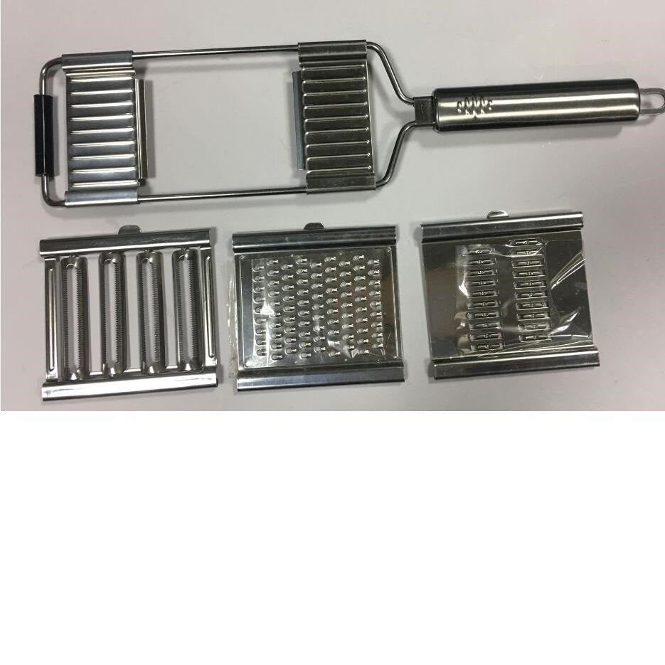 Shopi Vella multi-purpose grater and peeler with stainless steel handle and three interchangeable grater blades