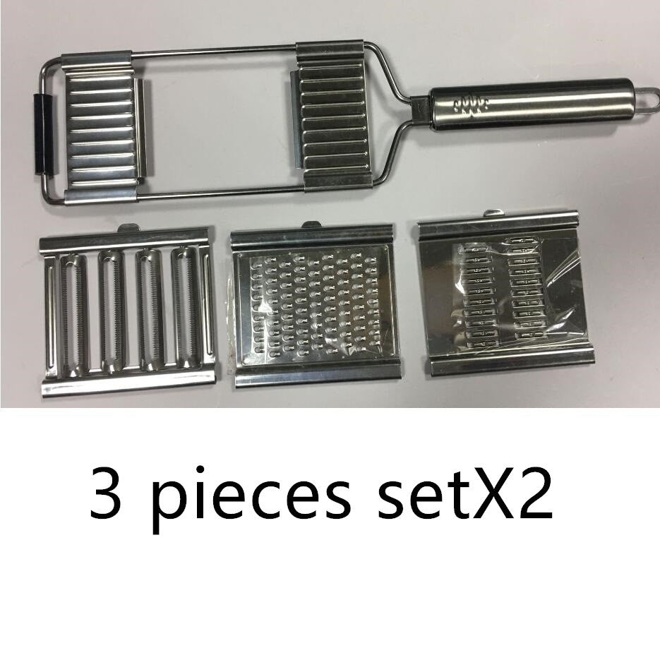 Shopi Vella multi-purpose grater and peeler set with stainless steel handle and three interchangeable blades