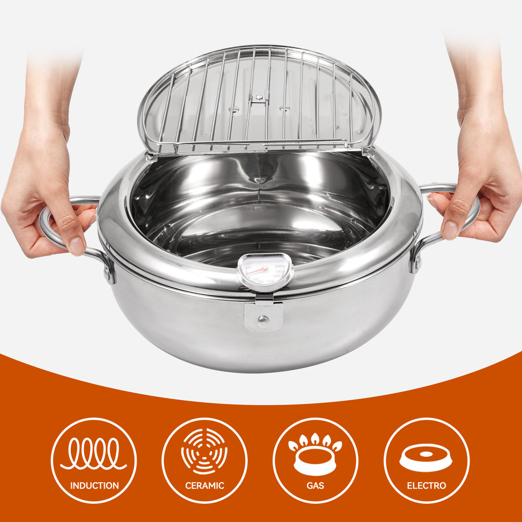 Shopi Vella multi-purpose kitchen storage pot in stainless steel with handles and a lid rack