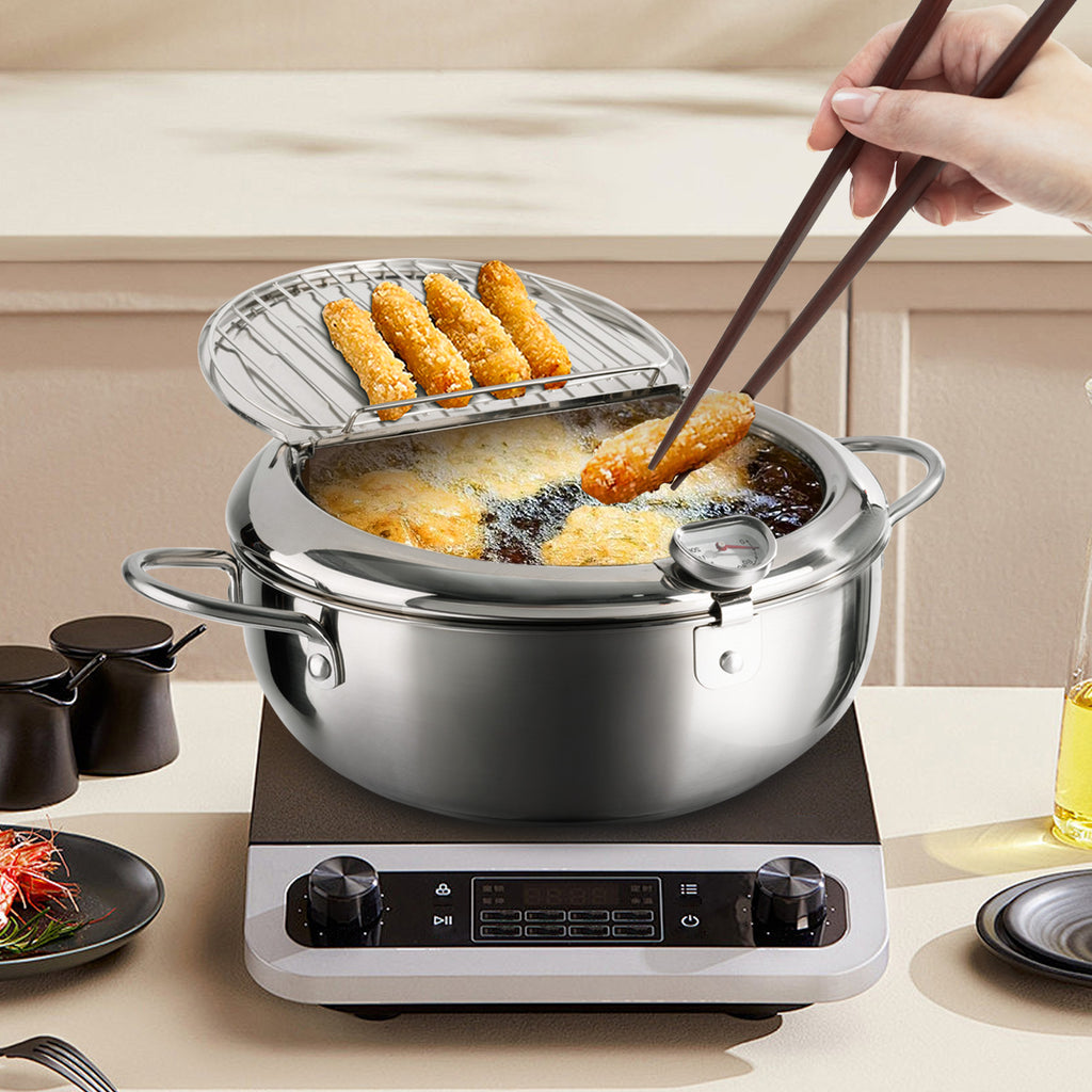 Shopi Vella multi-purpose kitchen storage pot frying crispy breaded food on electric stove