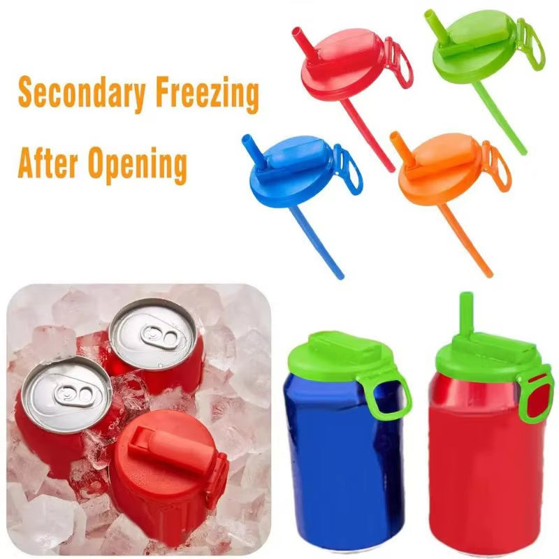 Shopi Vella reusable soda can lid with straw in red green blue and orange for kitchen storage