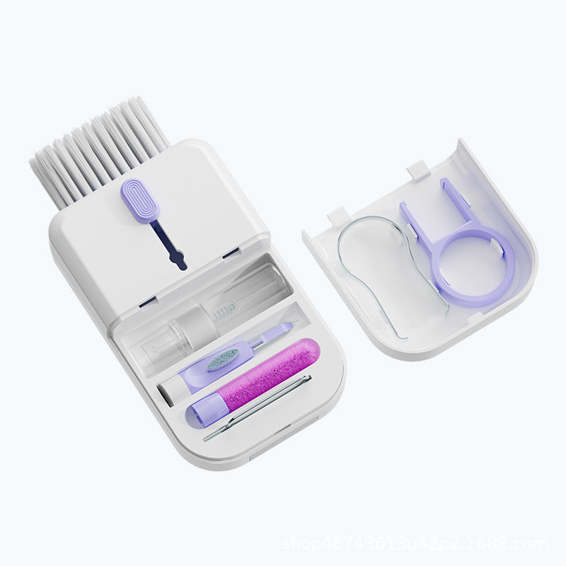 Shopi Vella multifunctional keyboard cleaning brush set with various tools in a white compact case
