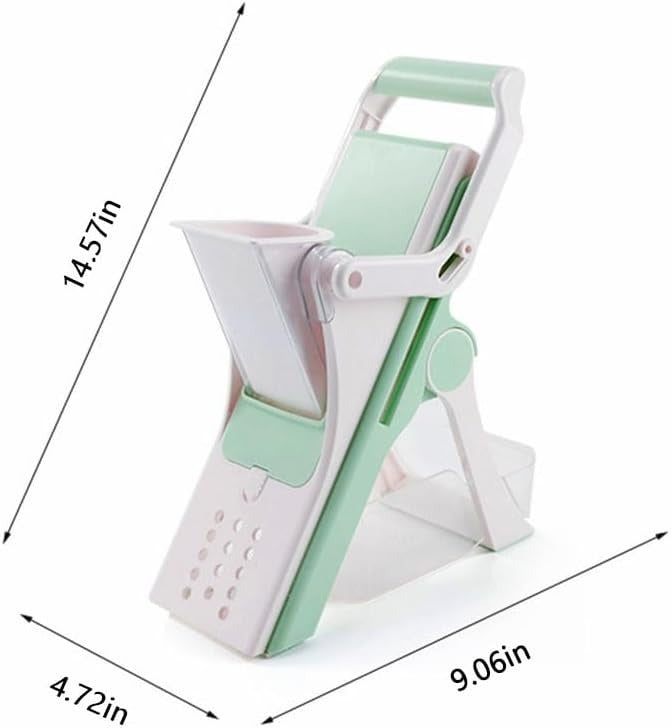 Shopi Vella multifunctional mushroom vegetable slicer in white and green with measurements