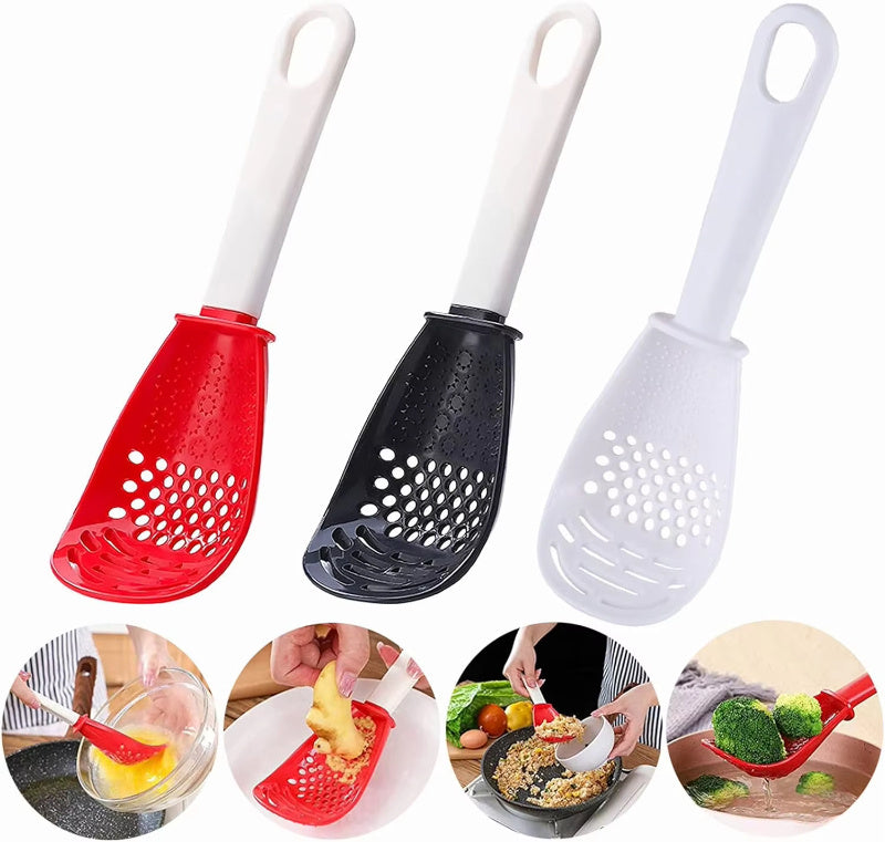 Shopi Vella multifunctional slotted cooking spoon in red black and white kitchen storage utensil set