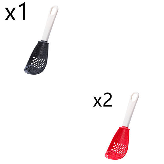 Shopi Vella multifunctional slotted cooking spoon in black and red with white handles for kitchen storage
