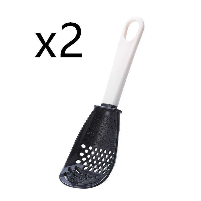 Shopi Vella multifunctional slotted cooking spoon with white handle and black slotted head set of two