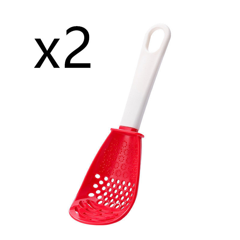 Set of 2 Shopi Vella multifunctional slotted cooking spoon with red scoop and white handle for kitchen storage