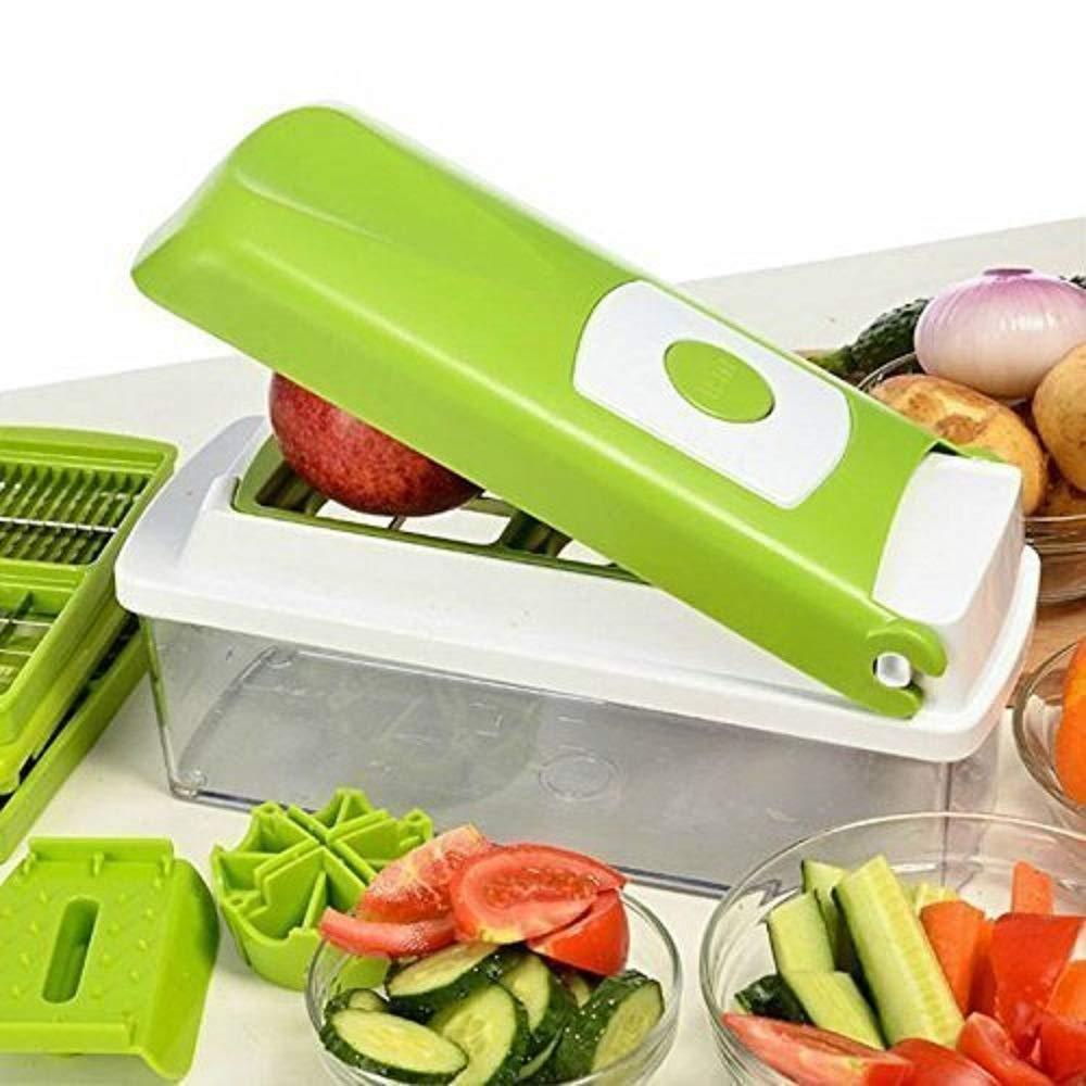 Shopi Vella multifunctional vegetable chopper with green lid and clear storage container for kitchen use