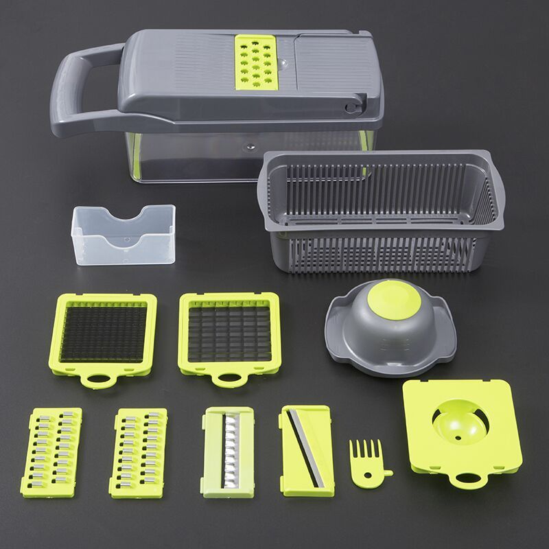 Multifunctional vegetable cutter for kitchen with multiple interchangeable blades and storage container