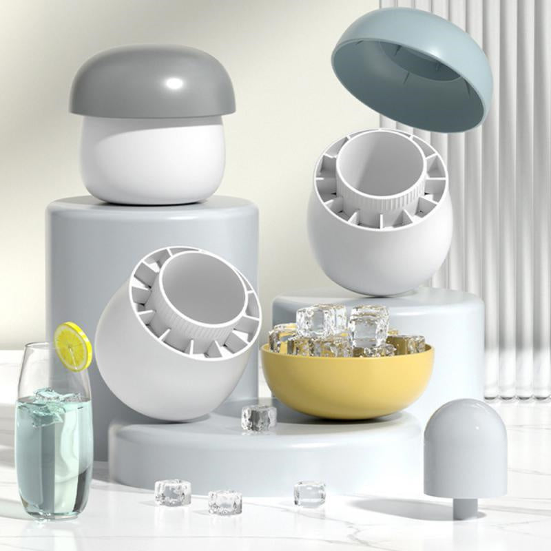 Shopi Vella mushroom ice cube mold set with modern gray and white design for kitchen storage